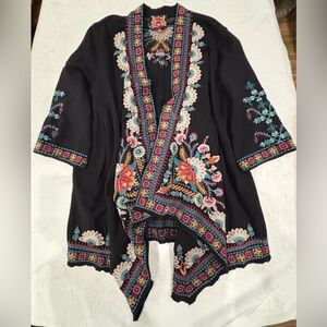 Johnny Was Black Cardigan Sweater with  Embroidery